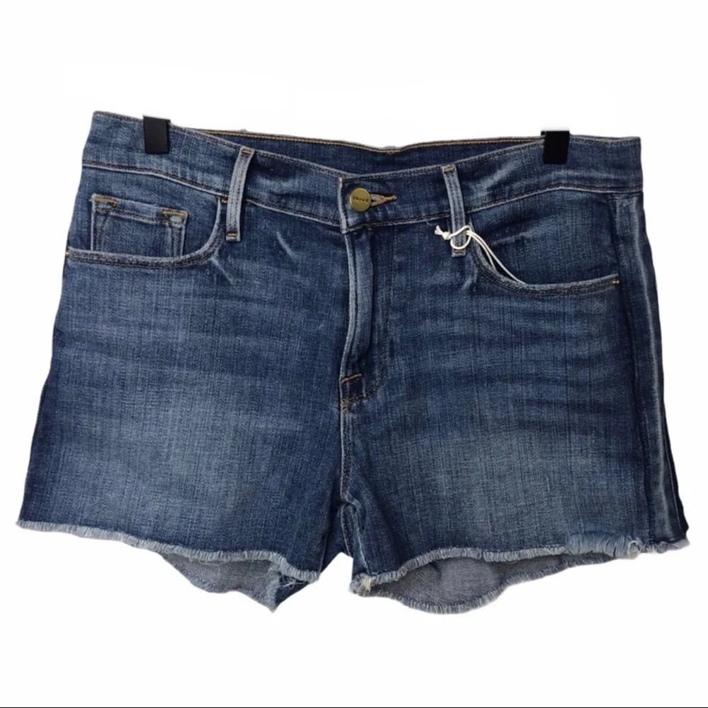 Frame Cleo Tux Stripe Fray Hem Denim Jean Shorts Size 28 Cut Off Shorts … - Picture 3 of 10